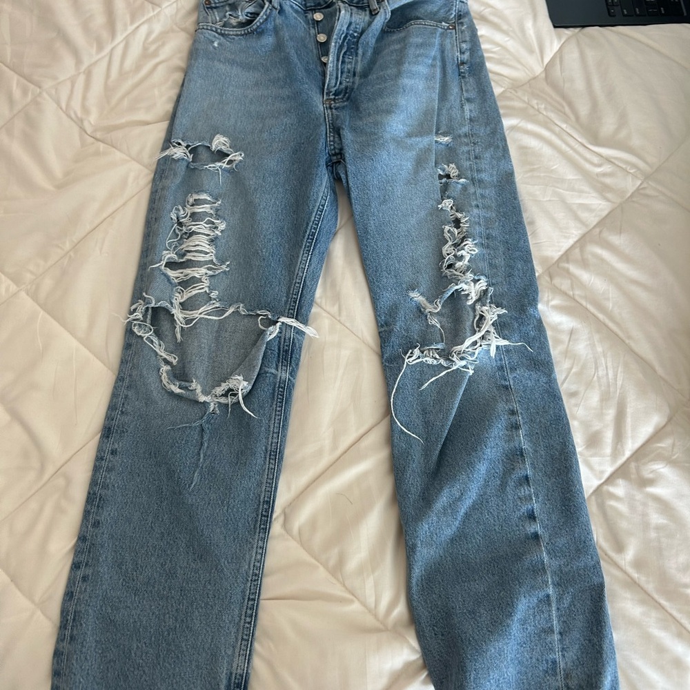 Agolde Blue Boyfriend Jeans with Distressed Details